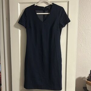 Banana Republic Pinstripe Navy Short-Sleeve V-Neck Sheath Dress